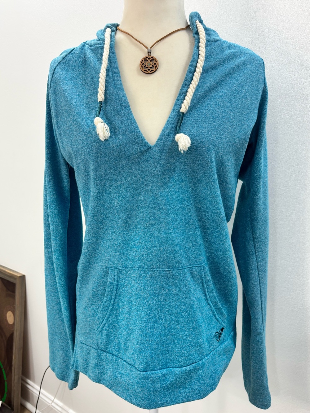 Roxy Destination Surf V-Neck Hoodie Blue Size Large - Excellent Condition
